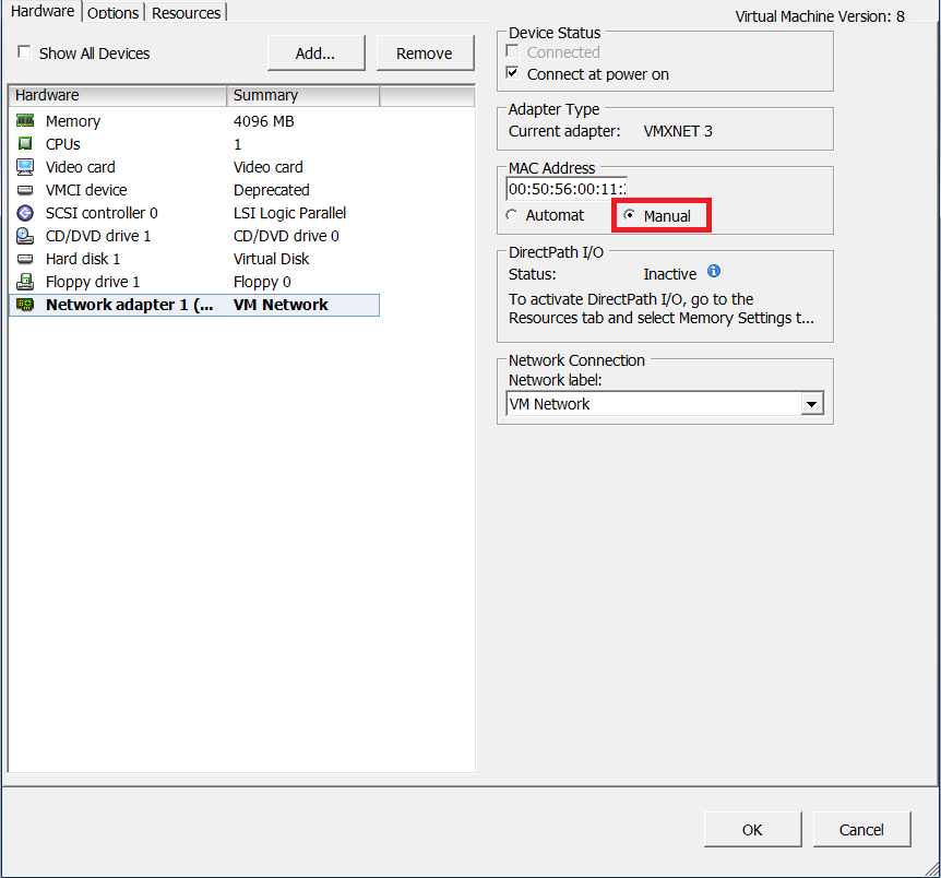 vmware change network mac address