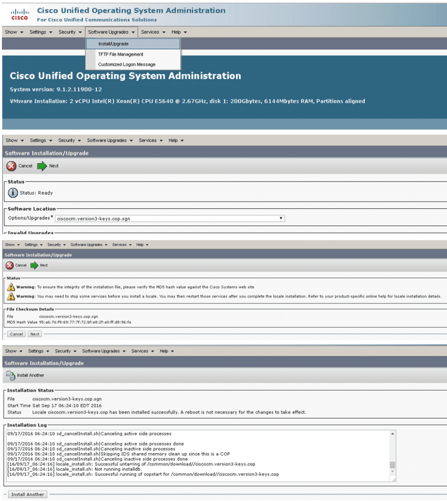 Installing a COP File in CUCM